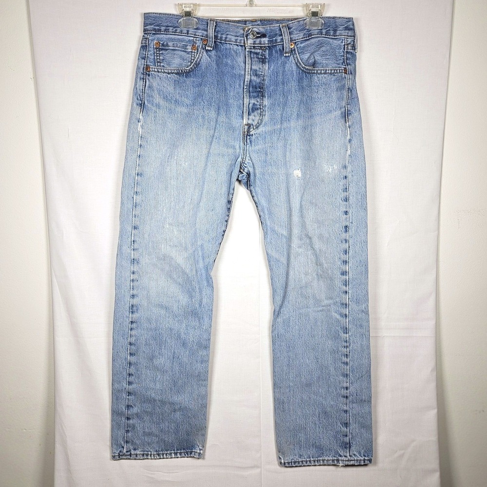 Levis 501 Original Fit Light Wash Denim Jeans Mens 34x29 501-0193 Button Fly